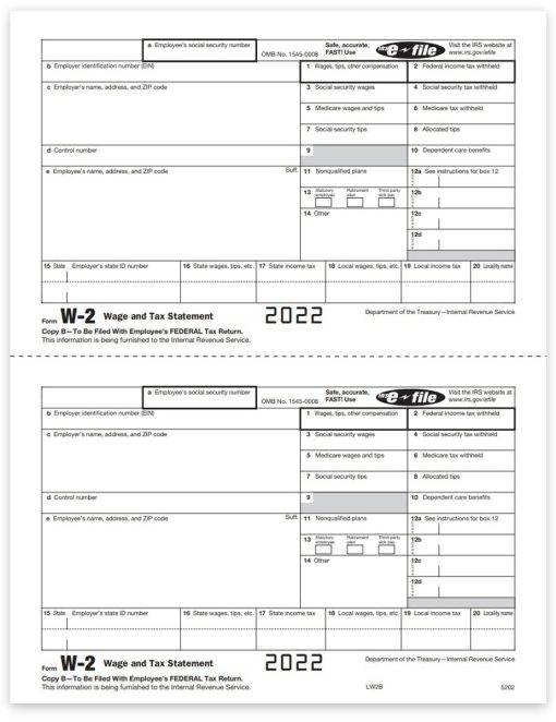 W2 Tax Forms Copy B For Employee Federal Filing ZBPforms