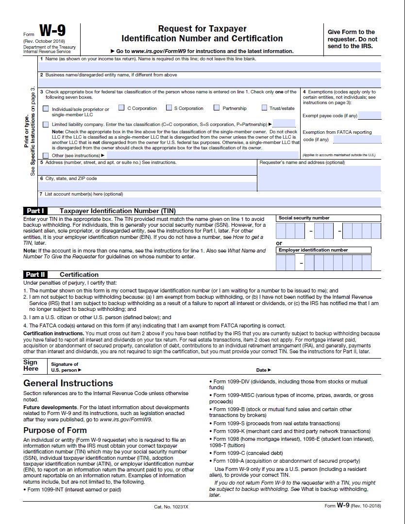 W9 Form 2023 Printable Fillable Blank