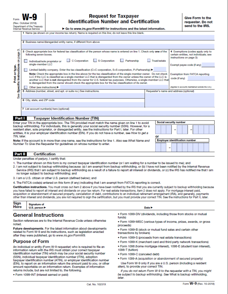 W9 Form 2023 Printable Template