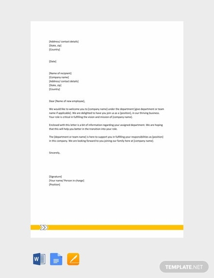 10 Welcome Letter Templates To New Employee In Google Docs Word 