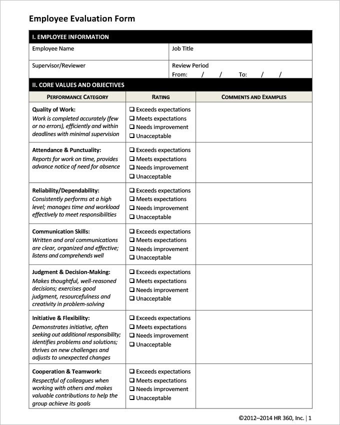 13 HR Evaluation Forms HR Templates Free Premium Templates 