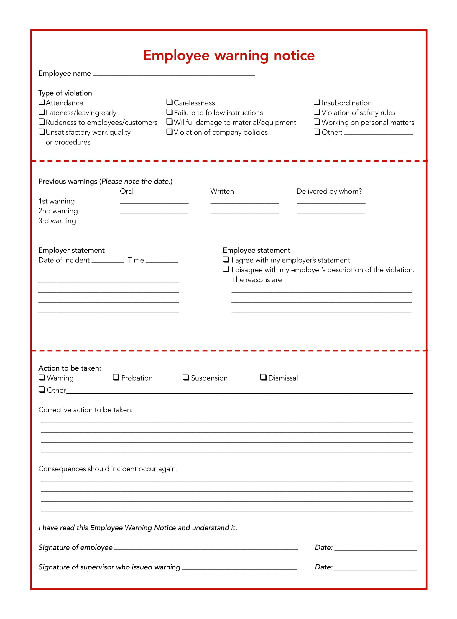 20 Employee Write Up Form Free Download Pdf Word 23 Employee Write Up 