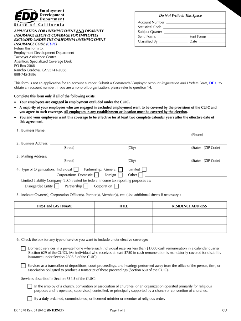 2016 2023 Form CA EDD DE 1378 Fill Online Printable Fillable Blank 