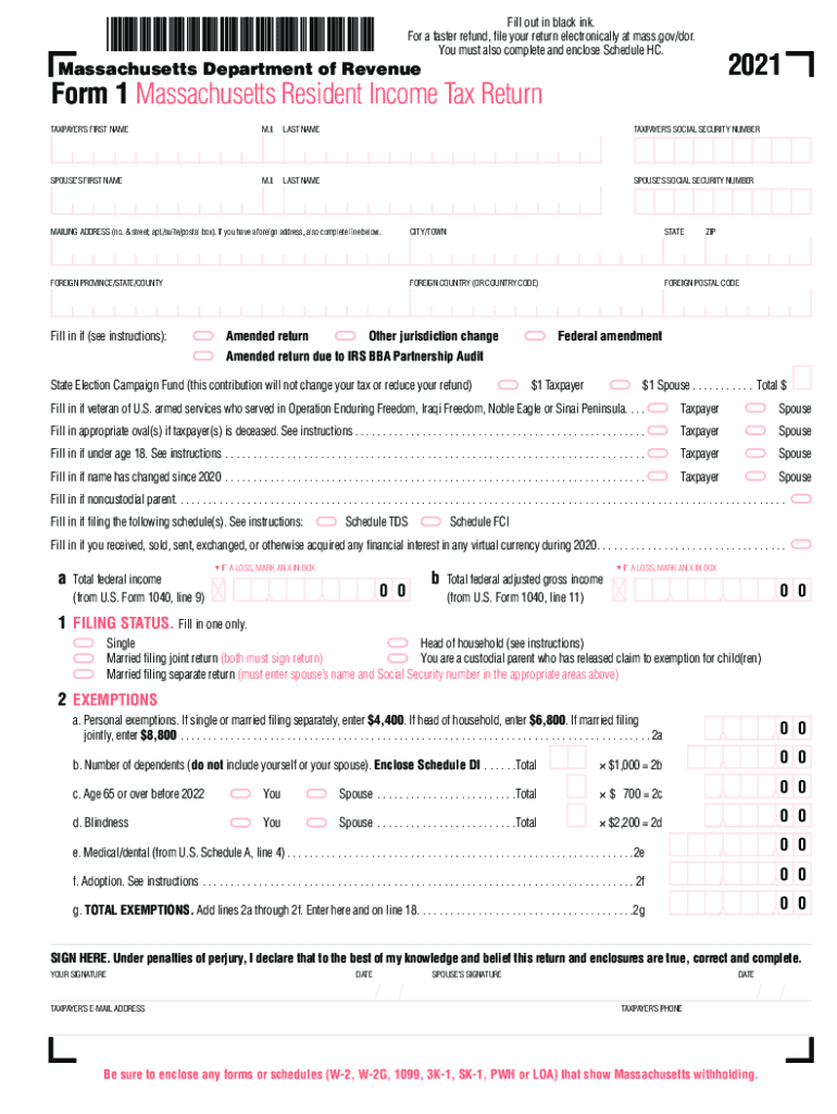 2021 MA Form 1 Fill Online Printable Fillable Blank PdfFiller