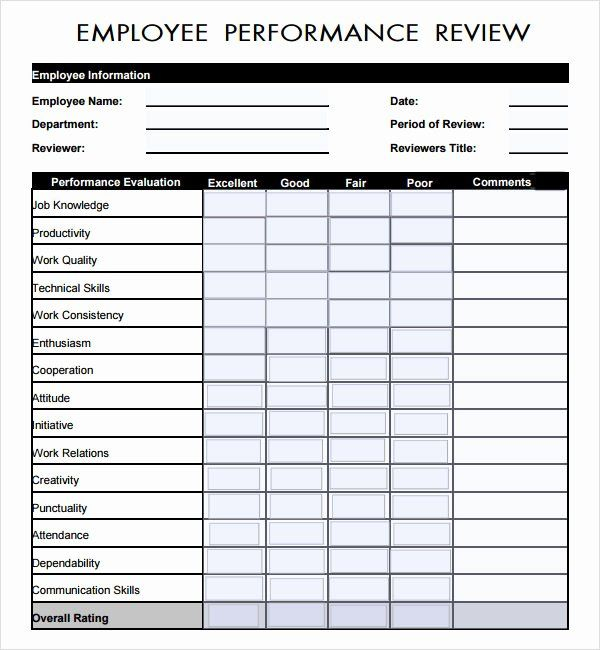 Amazing Employee Performance Evaluation Template Excel Runbook Example