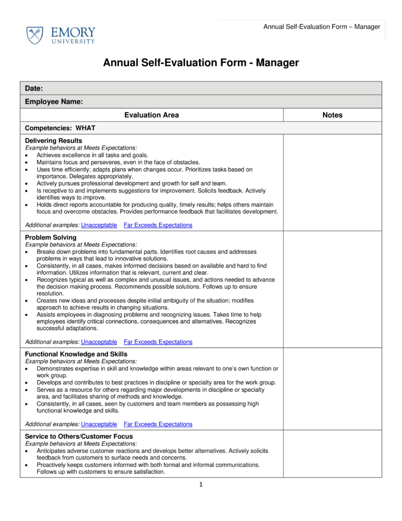 Annual Self Evaluation Sample Templates At Allbusinesstemplates