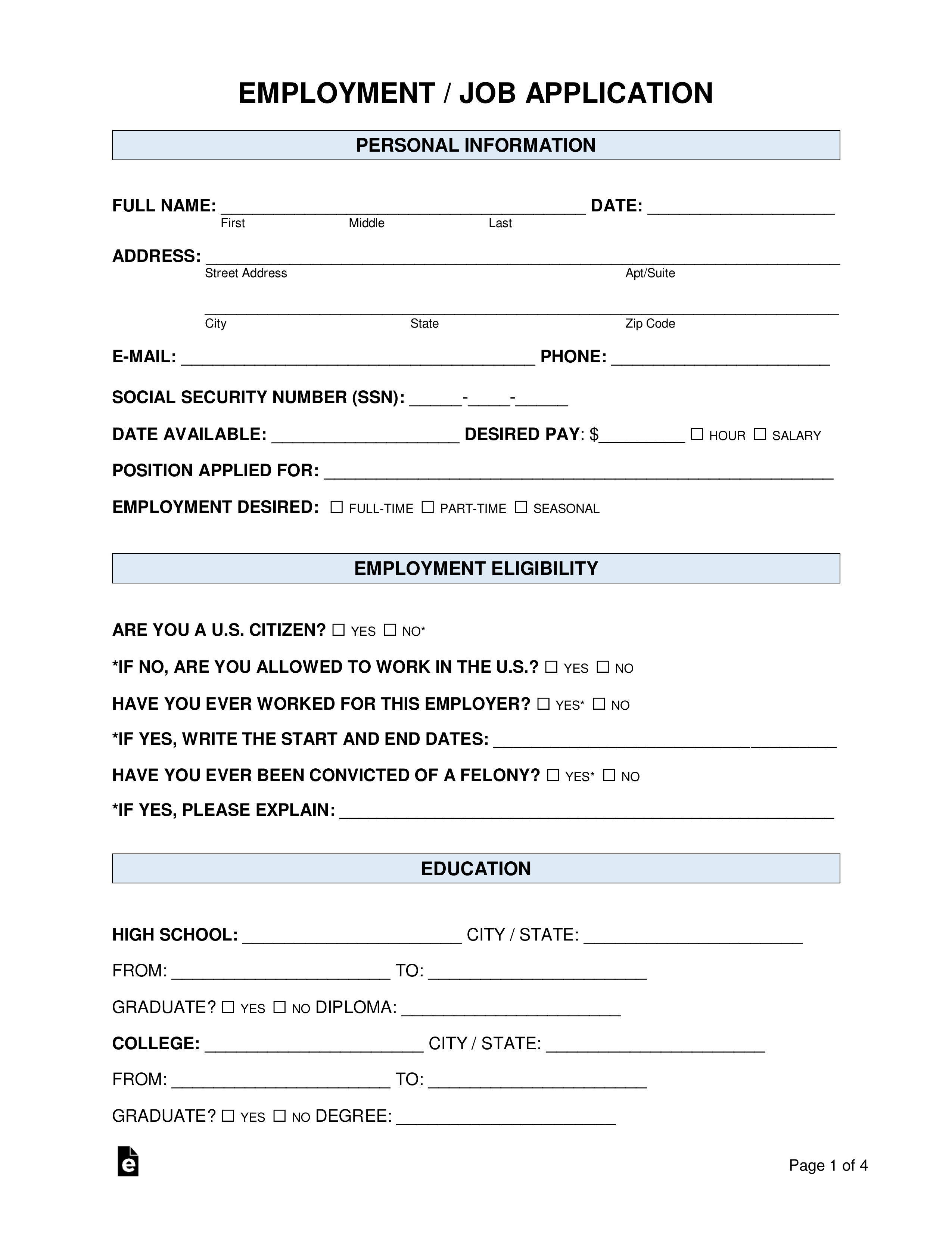 Blank Job Application Form Templates Samples Pdf Word Free Job 