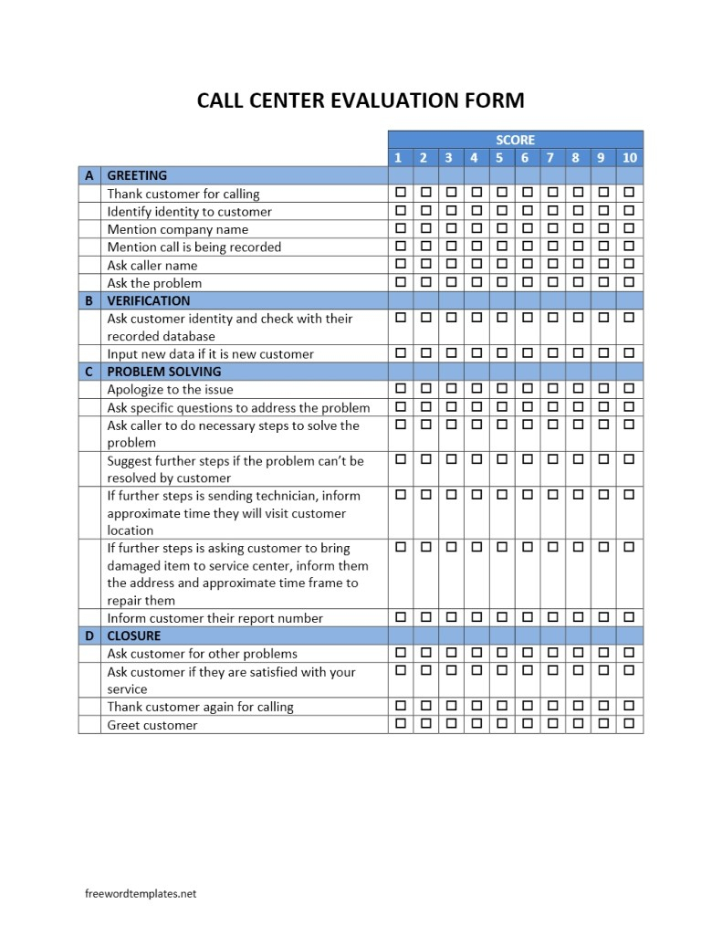 Call Center Evaluation Form