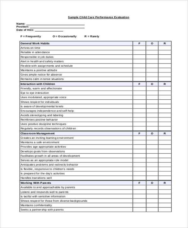 Child Care Employee Evaluation Forms Tweinsyoublog