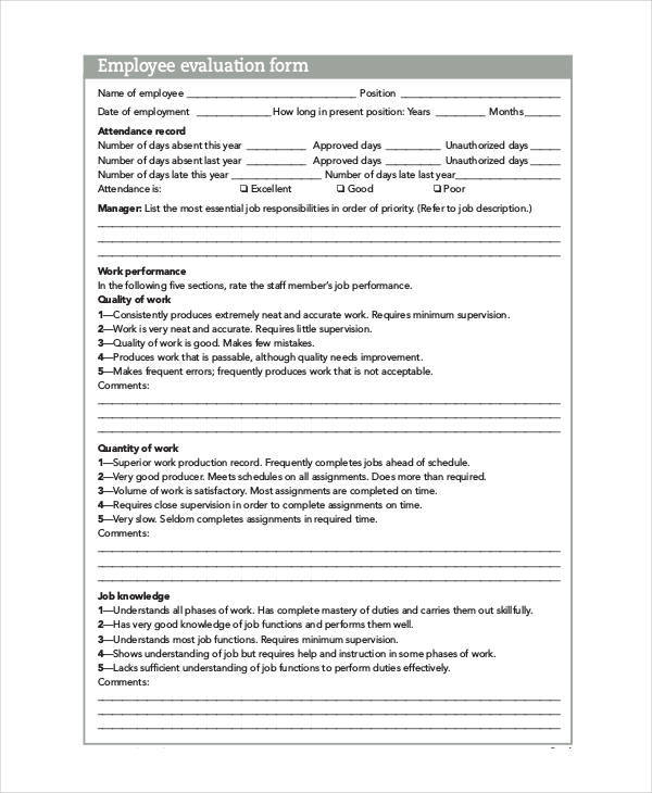 Custodial Employee Evaluation Forms 2023 Employeeform