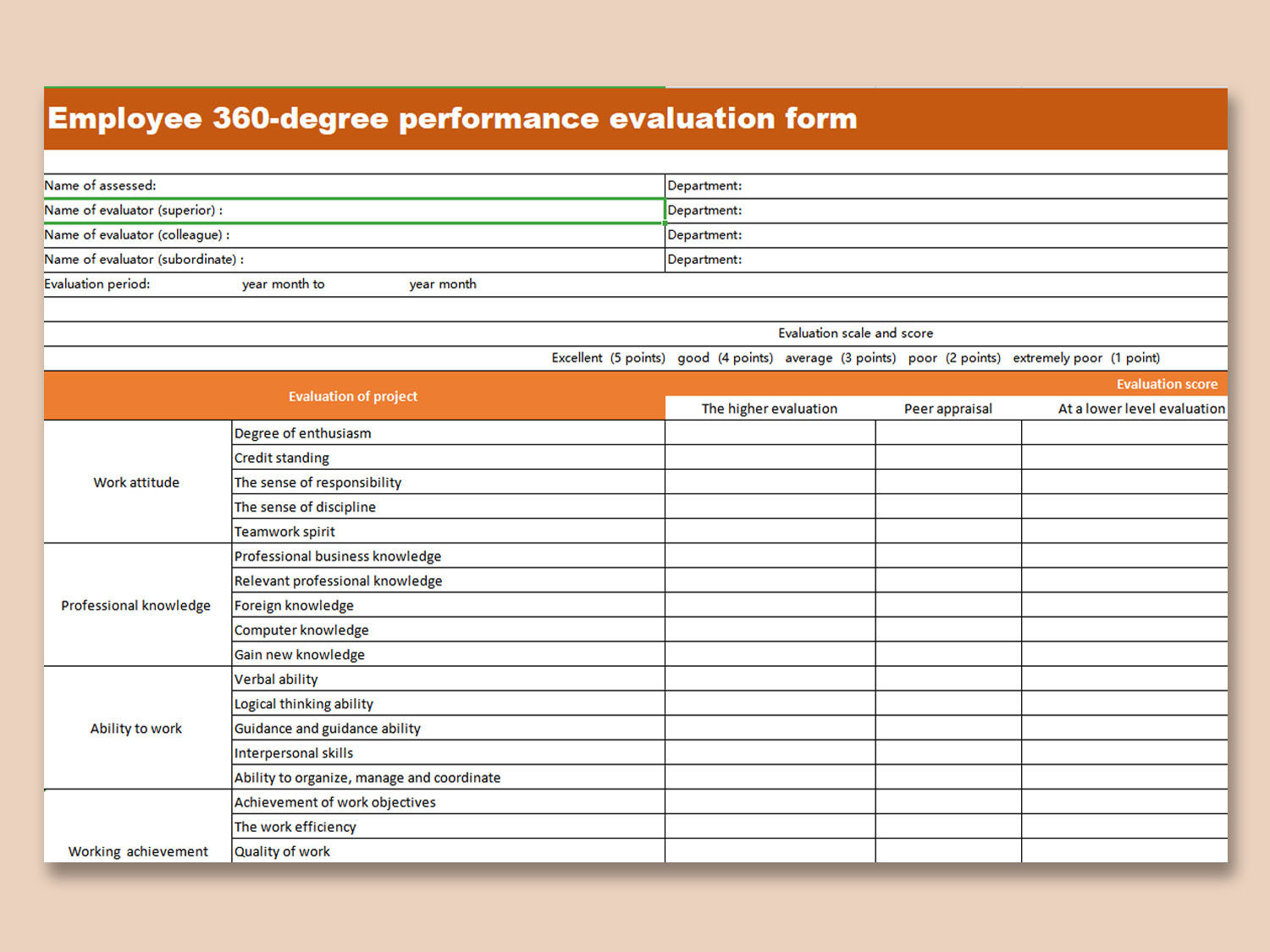 Downloadable Free Employee Evaluation Form Template Word WPS Office