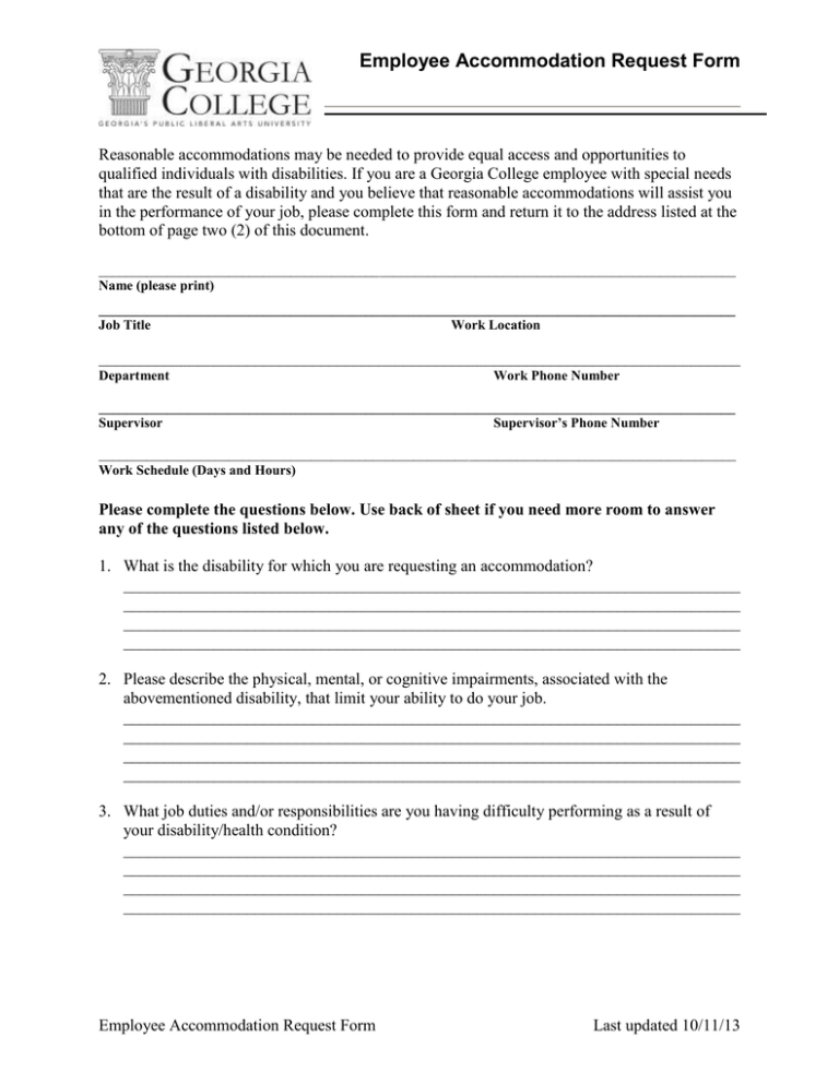 Employee Accommodation Request Form