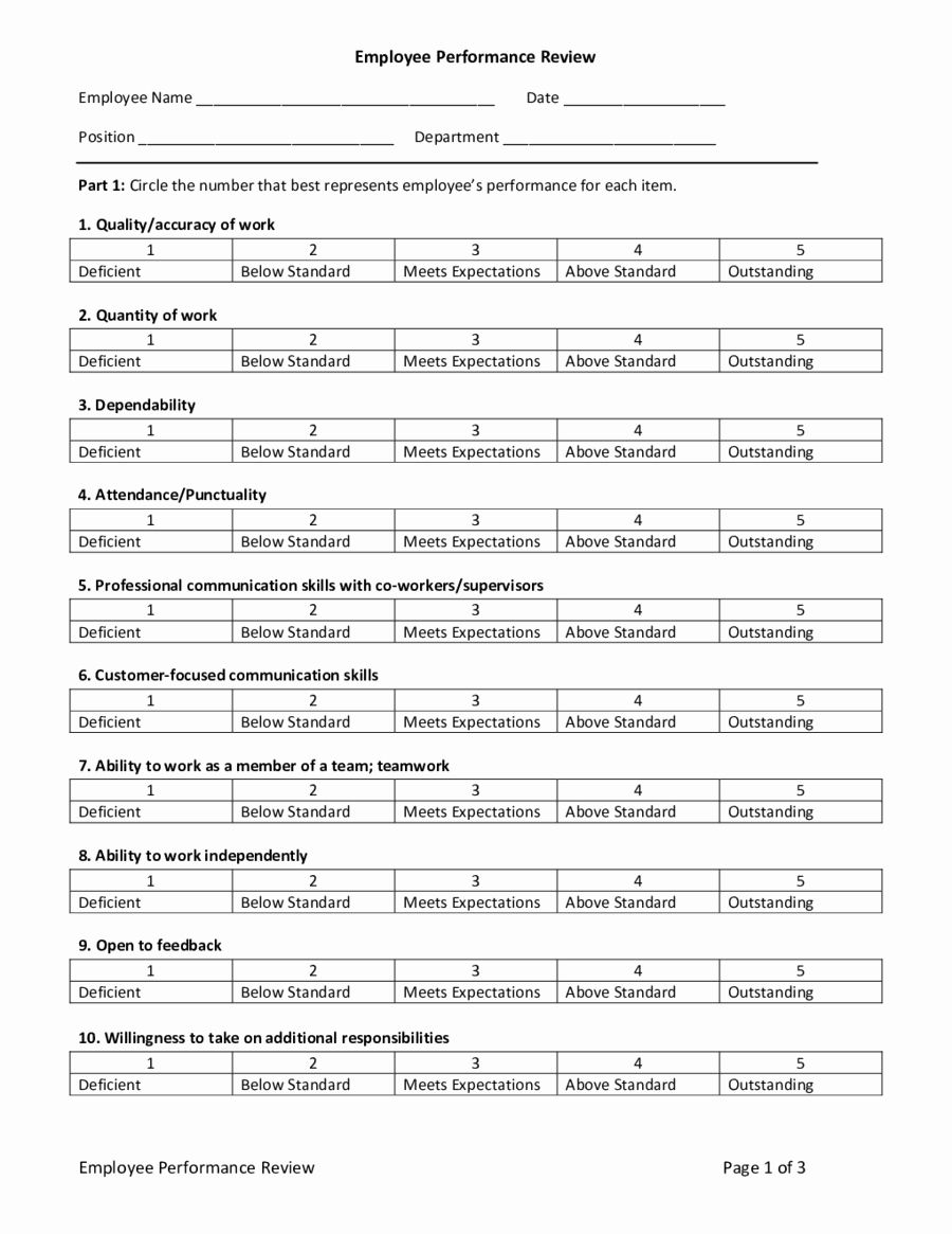 Employee Evaluation Form Template Word Luxury Employee Evaluation Form