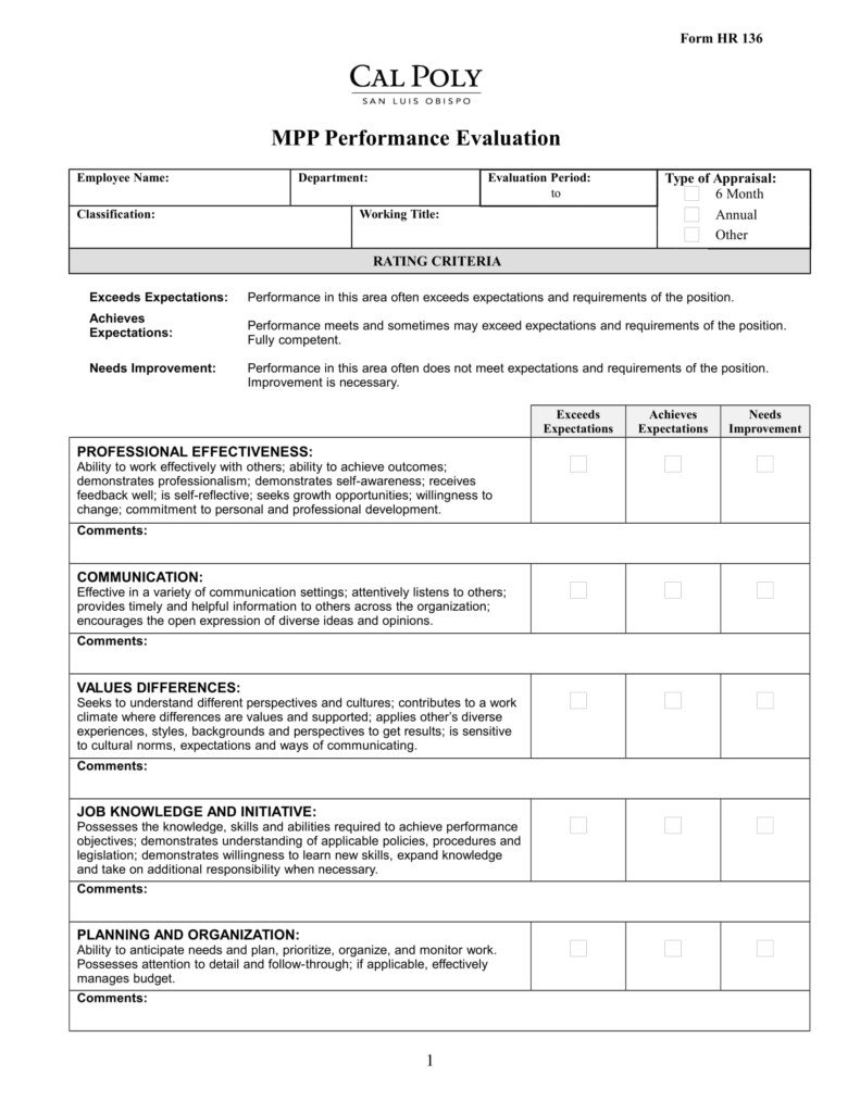 Employee Evaluation Of Manager Form Employee Evaluation Form