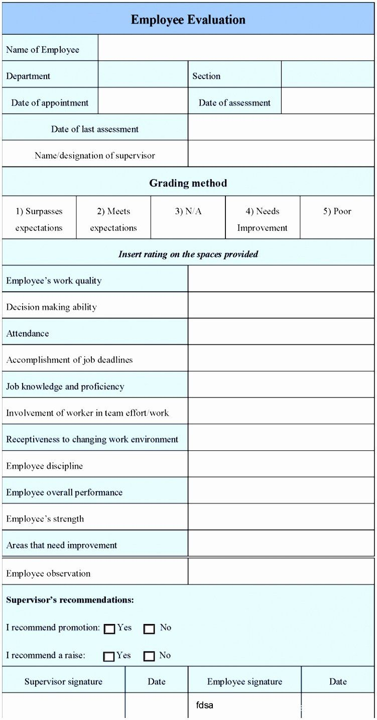 Employee Performance Evaluation Form Excel Beautiful 9 Staff Evaluation 