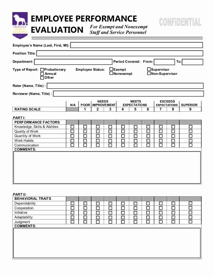 Employee Performance Evaluation Template Elegant Employee Performance