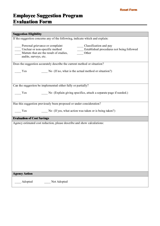 Employee Suggestion Program Evaluation Form 2022 Employeeform