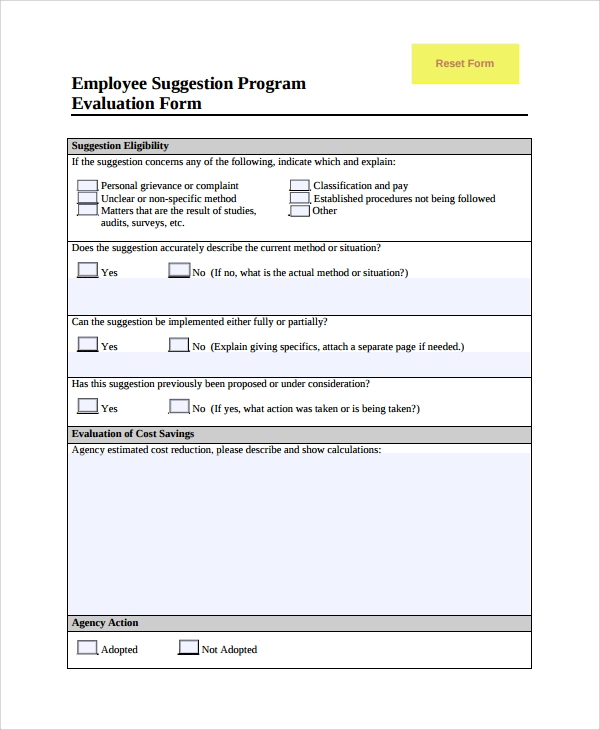 Employee Suggestion Program Evaluation Form 2023 Employeeform