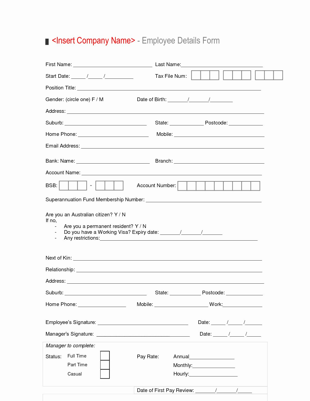 Employment Information Form Template Luxury New Hire Employee Details