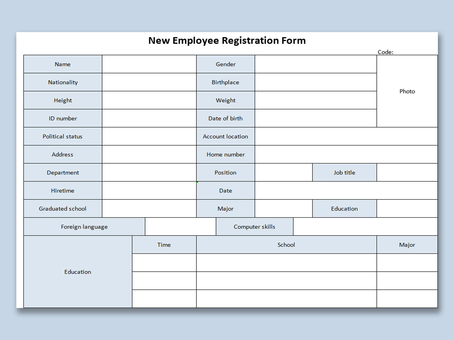 EXCEL Of New Employee Registration Form xlsx WPS Free Templates