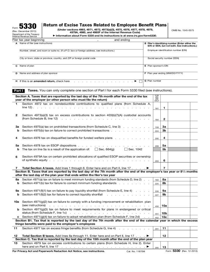 Form 5330 Return Of Excise Taxes Related To Employee Benefit Plans
