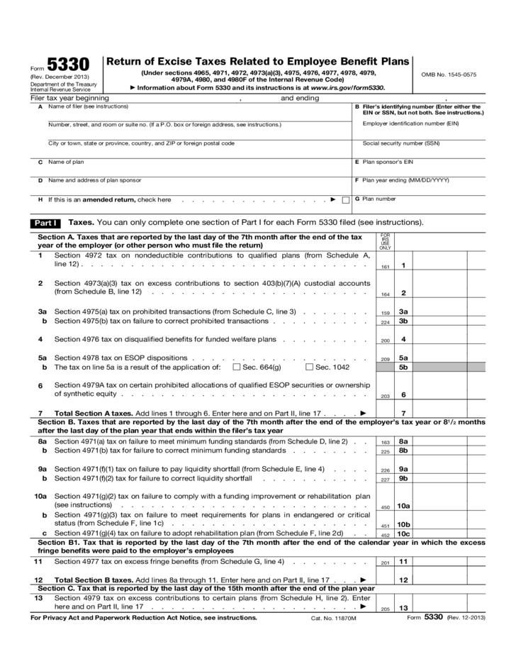 Form 5330 Return Of Excise Taxes Related To Employee Benefit Plans 