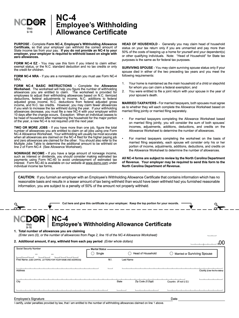 Form NC 4 North Carolina Department Of Revenue Fill Out Sign 