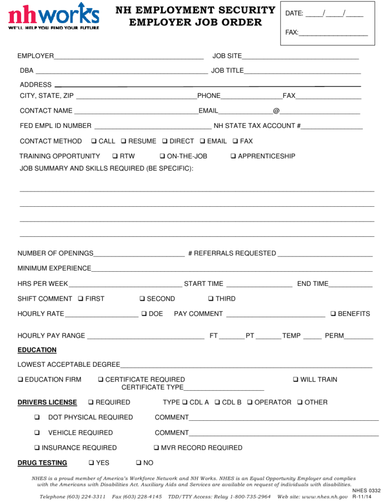 Form NHES0332 Download Printable PDF Or Fill Online Nh Employment 