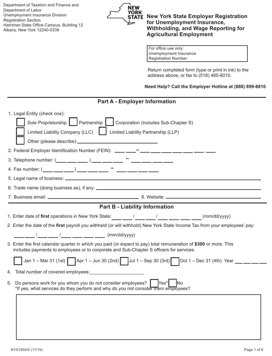 Form NYS100AG Download Fillable PDF Or Fill Online New York State