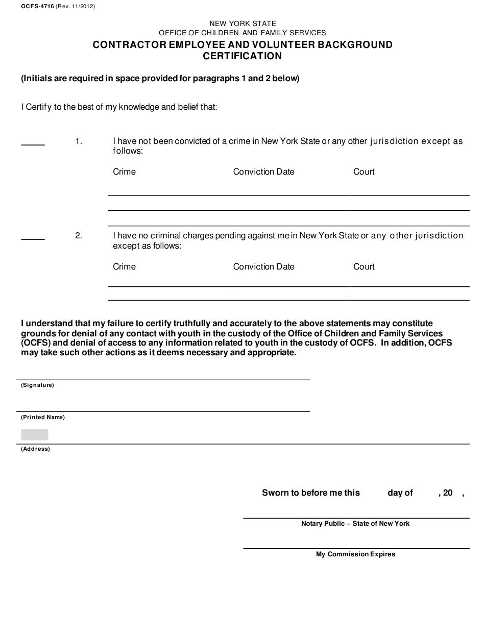 Form OCFS 4716 Download Printable PDF Or Fill Online Contractor