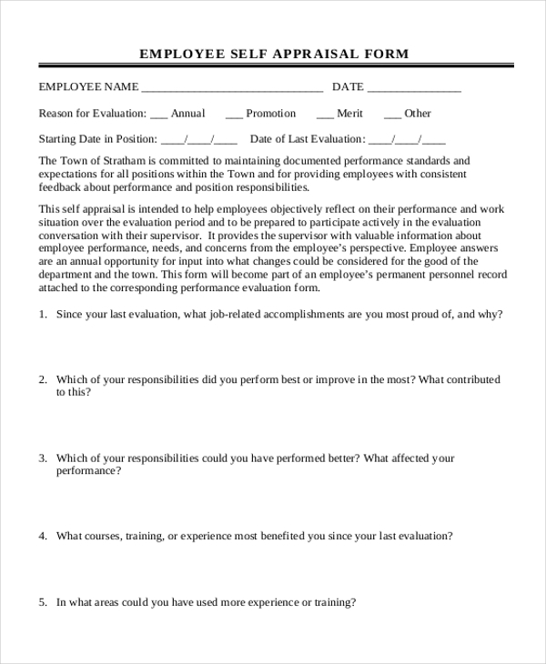 FREE 11 Sample Self Appraisal Forms In PDF MS Word Excel