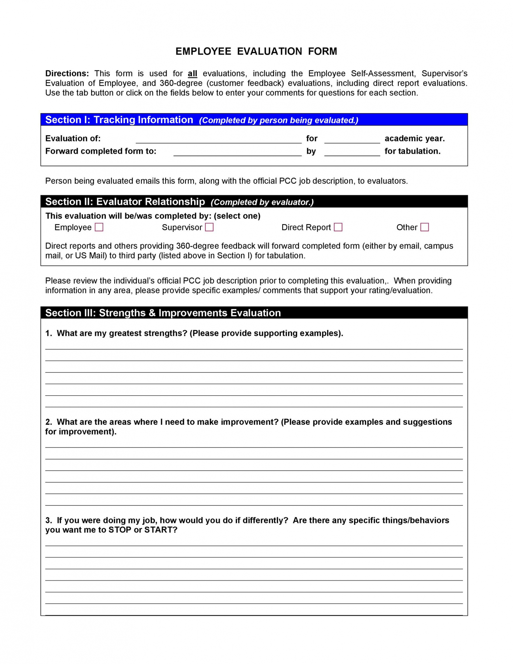 Free 46 Employee Evaluation Forms Performance Review Examples New 