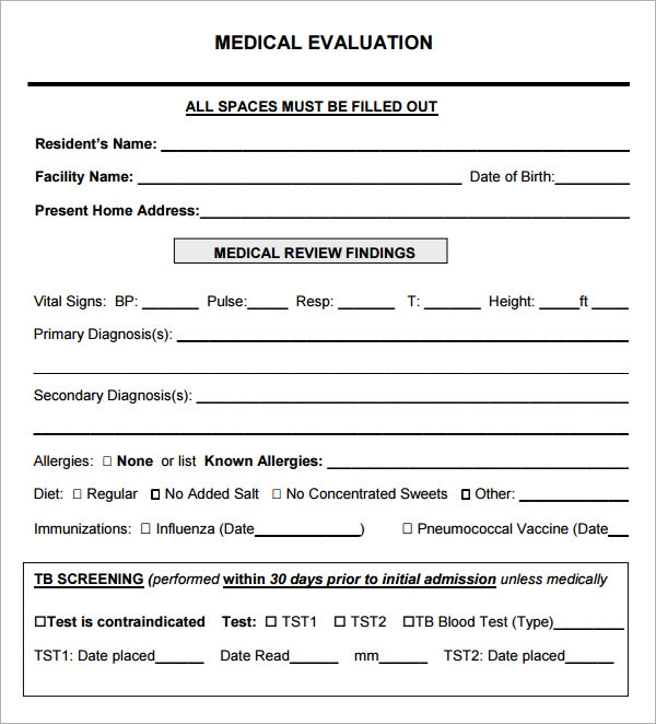 FREE 5 Sample Medical Evaluation Templates In PDF