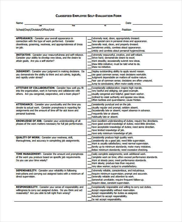 FREE 8 Employee Self Evaluation Forms In PDF MS Word Excel