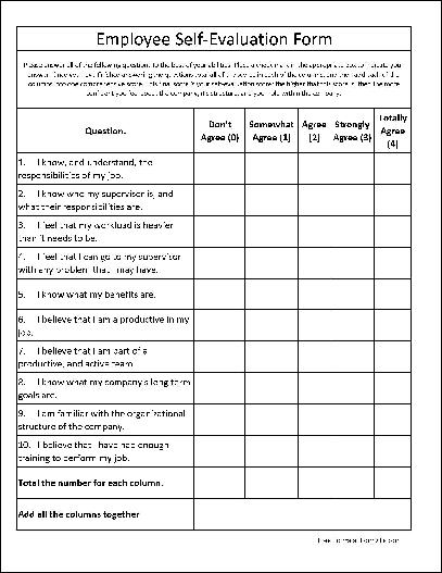 Free Basic Employee Self Evaluation Form From Formville