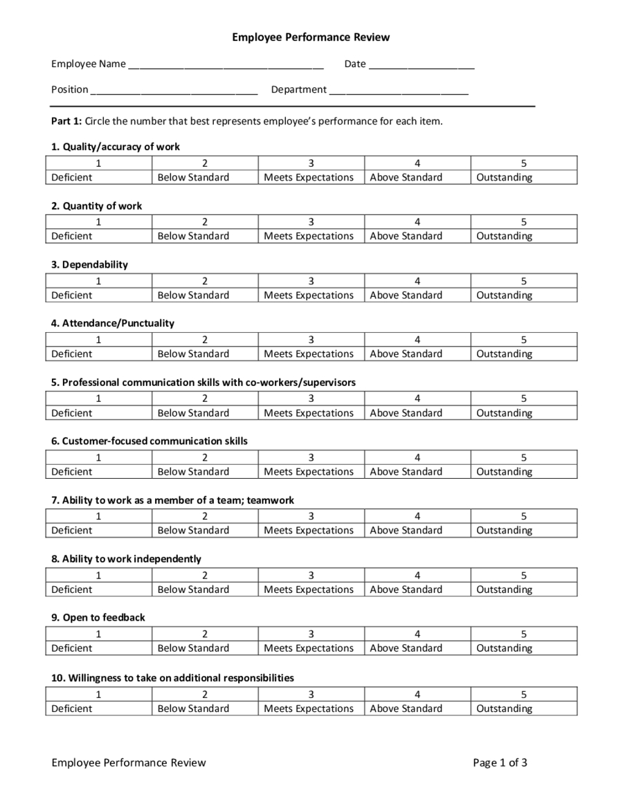 Free Employee Evaluation Forms Printable Free Printable A To Z