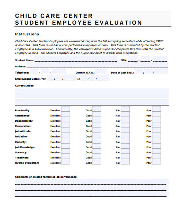 Free Printable Child Care Staff Evaluation Form 2022