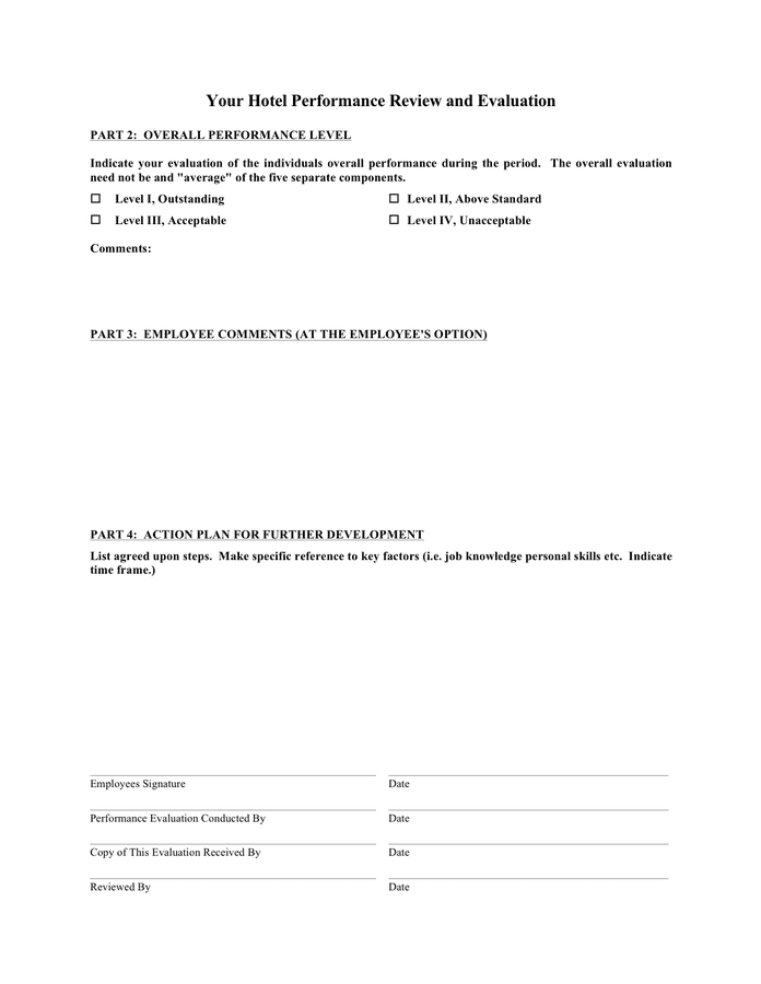 Hotel Employee Evaluation Form In Word And Pdf Formats Page 2 Of 2