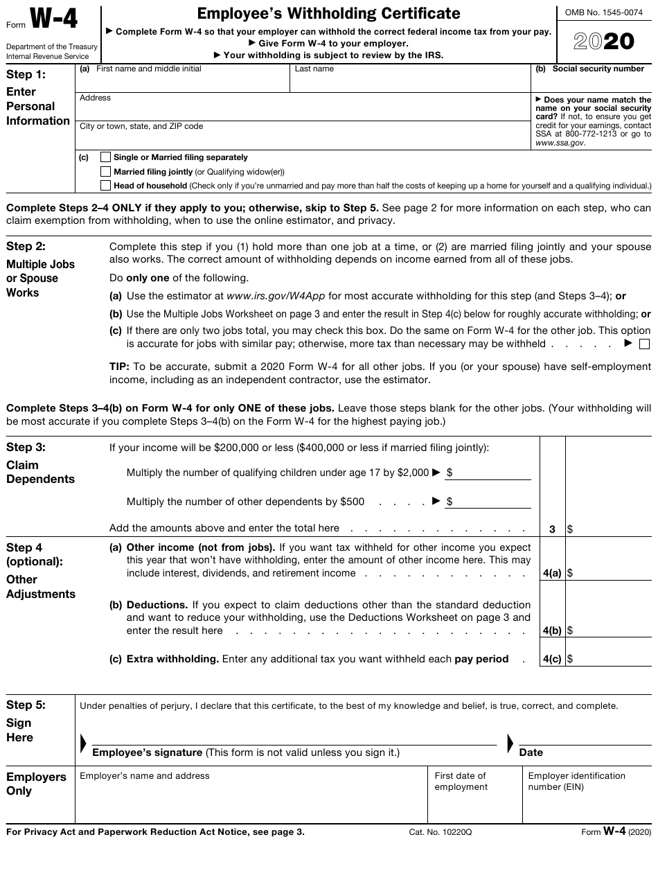 IRS W 4 Form Printable 2022 W4 Form