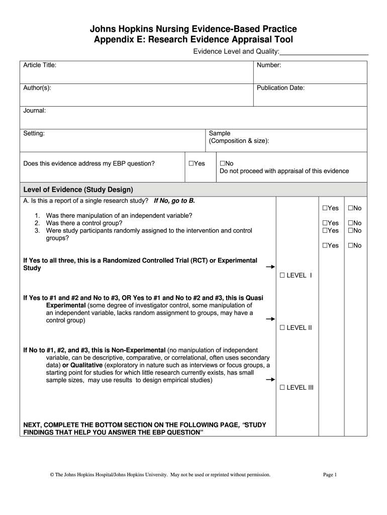 Johns Hopkins Evidence Appraisal Tool 2020 Fill And Sign Printable