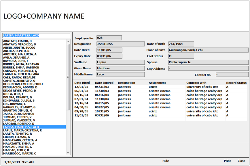 MANPOWER SERVICES INFORMATION SYSTEM EMPLOYEE INQUIRY FORMS