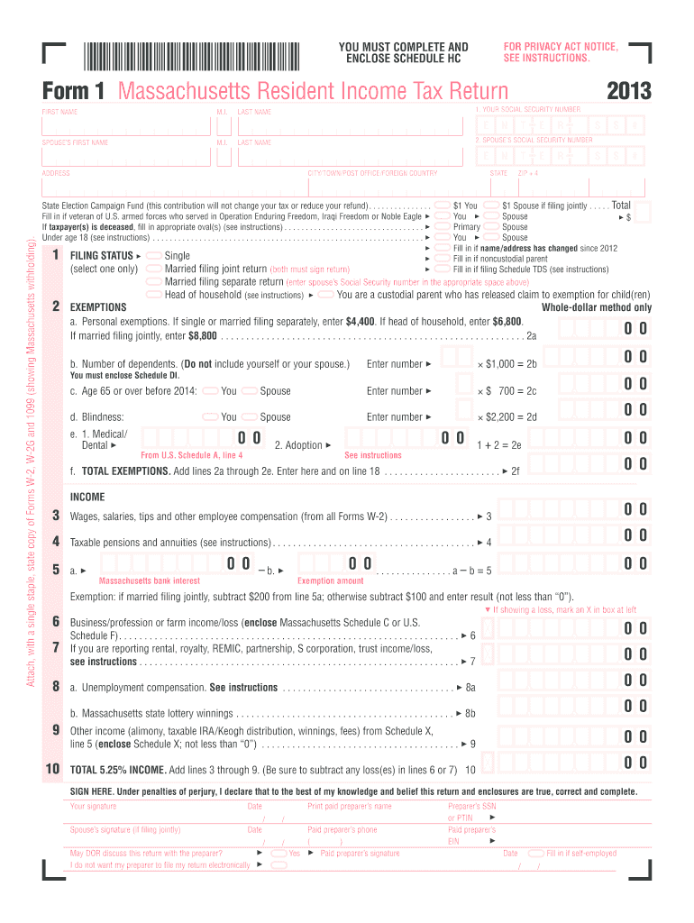 Massachusetts Resident Income Tax Return Form 1 Mass Gov Fill Out And 