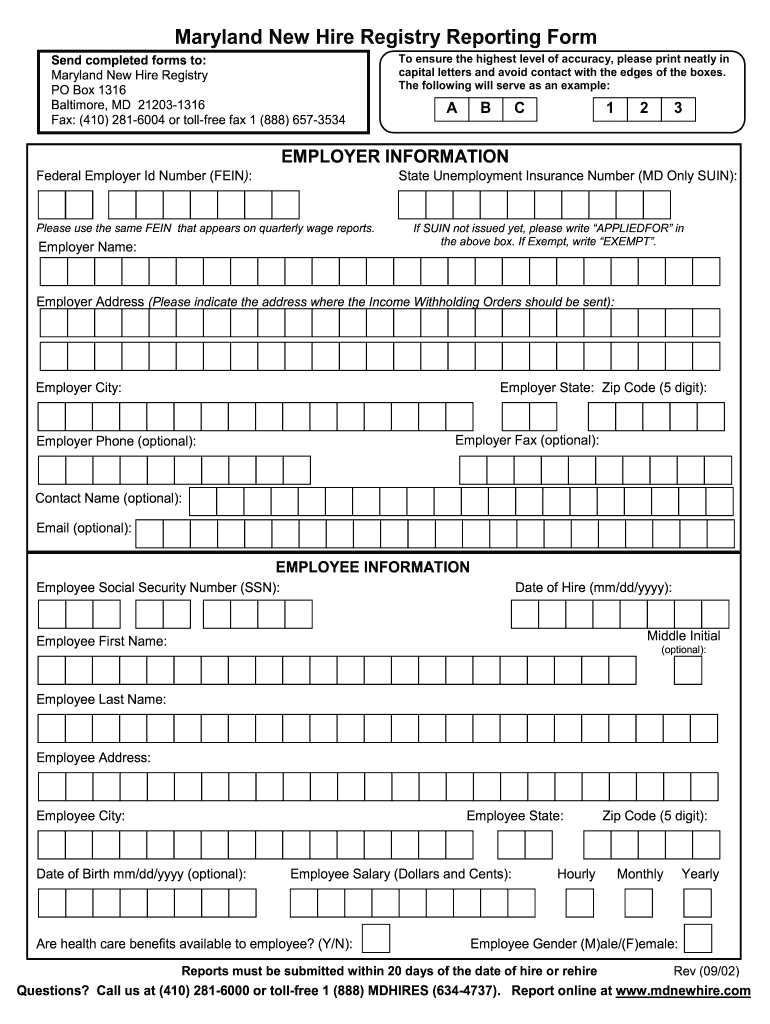 MD New Hire Registry Reporting Form 2002 2021 Fill And Sign Printable