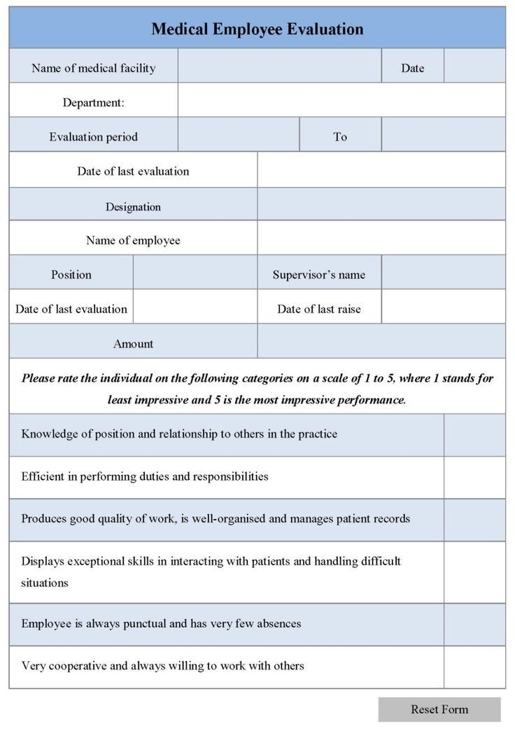 Medical Employee Evaluation Form Editable Forms Inside Employee