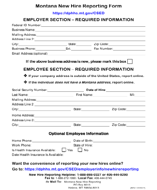 Montana Montana New Hire Reporting Form Download Fillable PDF