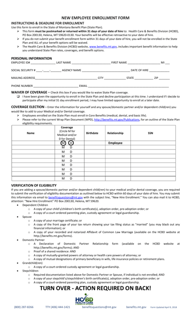 Montana New Employee Enrollment Form Download Fillable PDF Templateroller