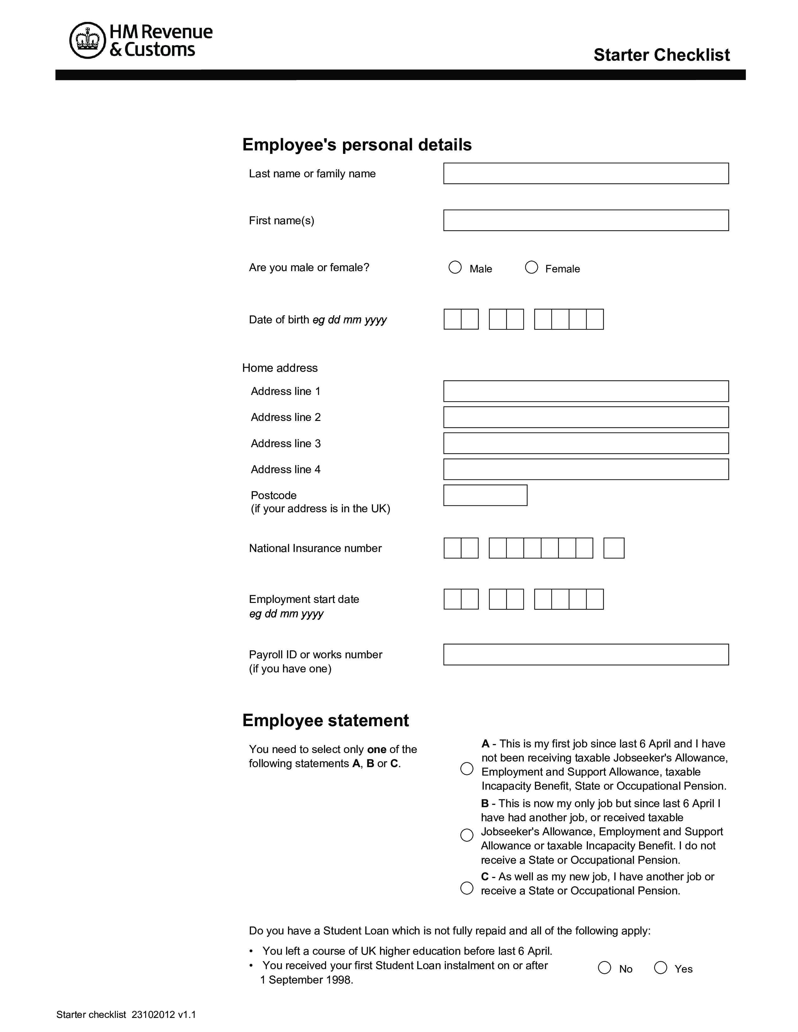 New Employee Starter Form Template 2022 Employeeform