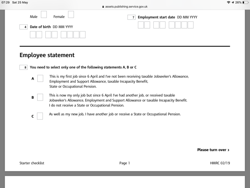 New Starter Declaration C Tax Code 0T 1 Is It OK PAYadvice UK