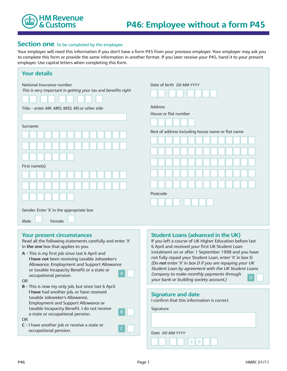 P46 Form Printable Blank PDF Online