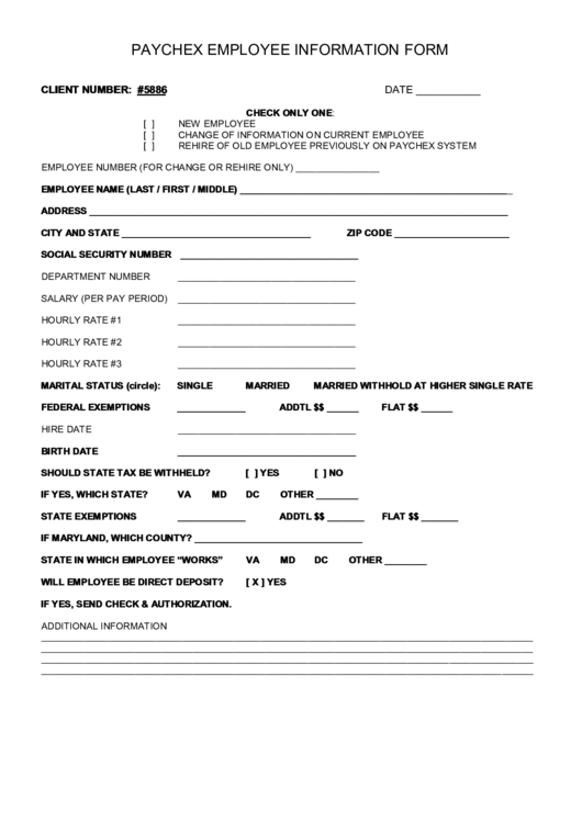 Paychex New Employee Information Form 2022 Employeeform